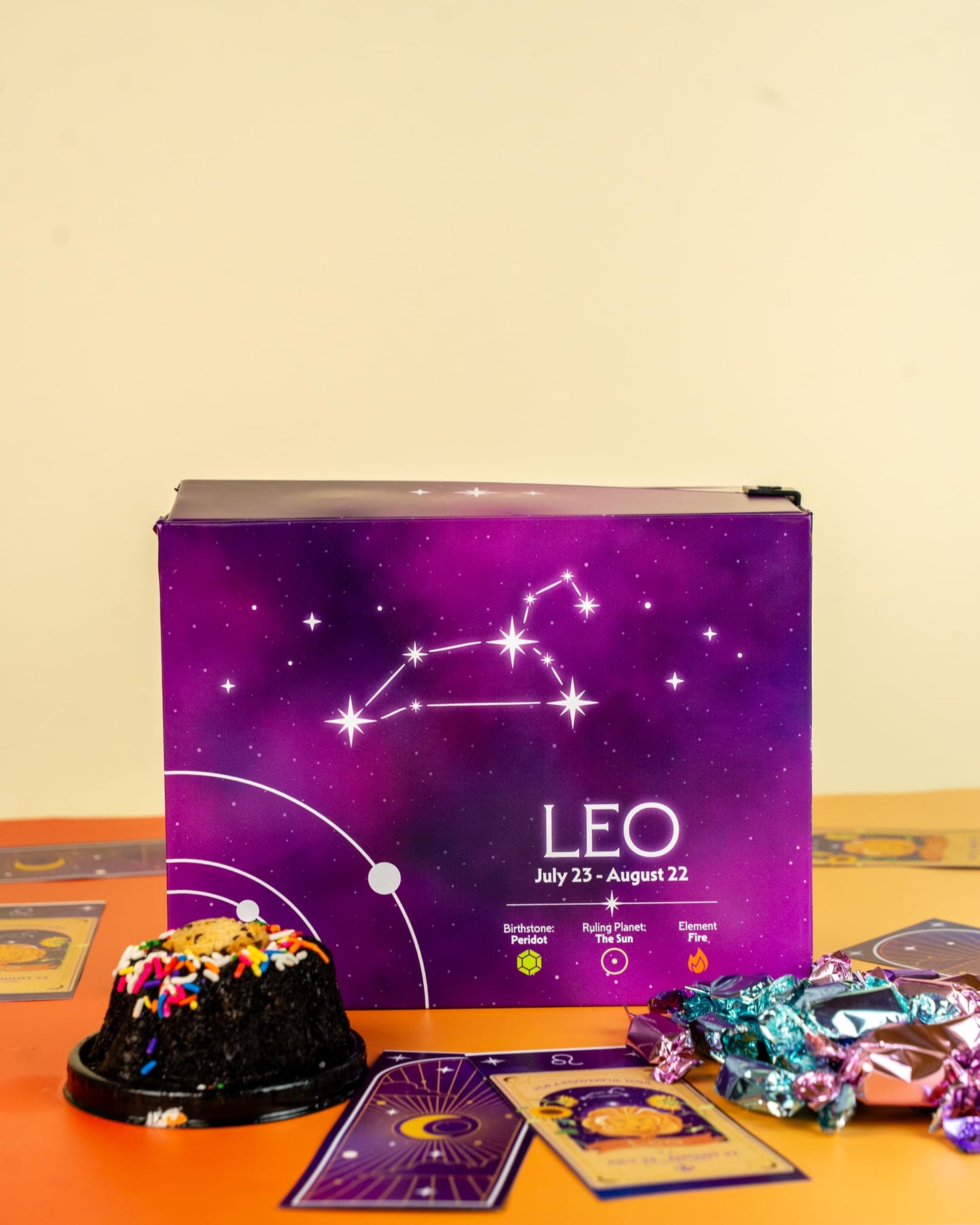 Send A Cake Leo Zodiac Fountain Birthday Box, Chocolate Chip Bundt Cake, Ready to Gift, Pink & Purple Caramels