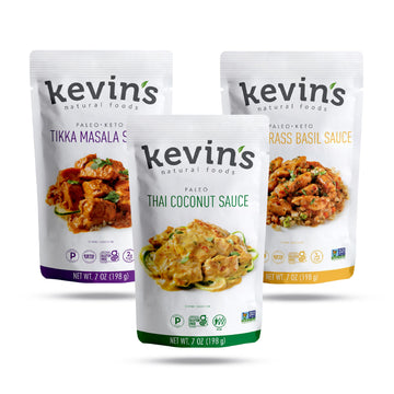 Kevin'S Natural Foods Paleo Simmer Sauce Variety Pack - Stir-Fry Sauce, Gluten Free, No Preservatives, Non-Gmo - 3 Pack (Tikka/T