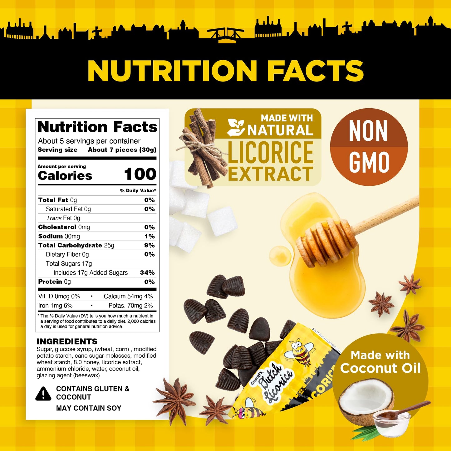 Gustaf'S Beehive Dutch Licorice Drops - 3 Pack Of 5.2Oz Bags - Sweet Honey Black Licorice Candy - Dutch Candy From Netherlands -