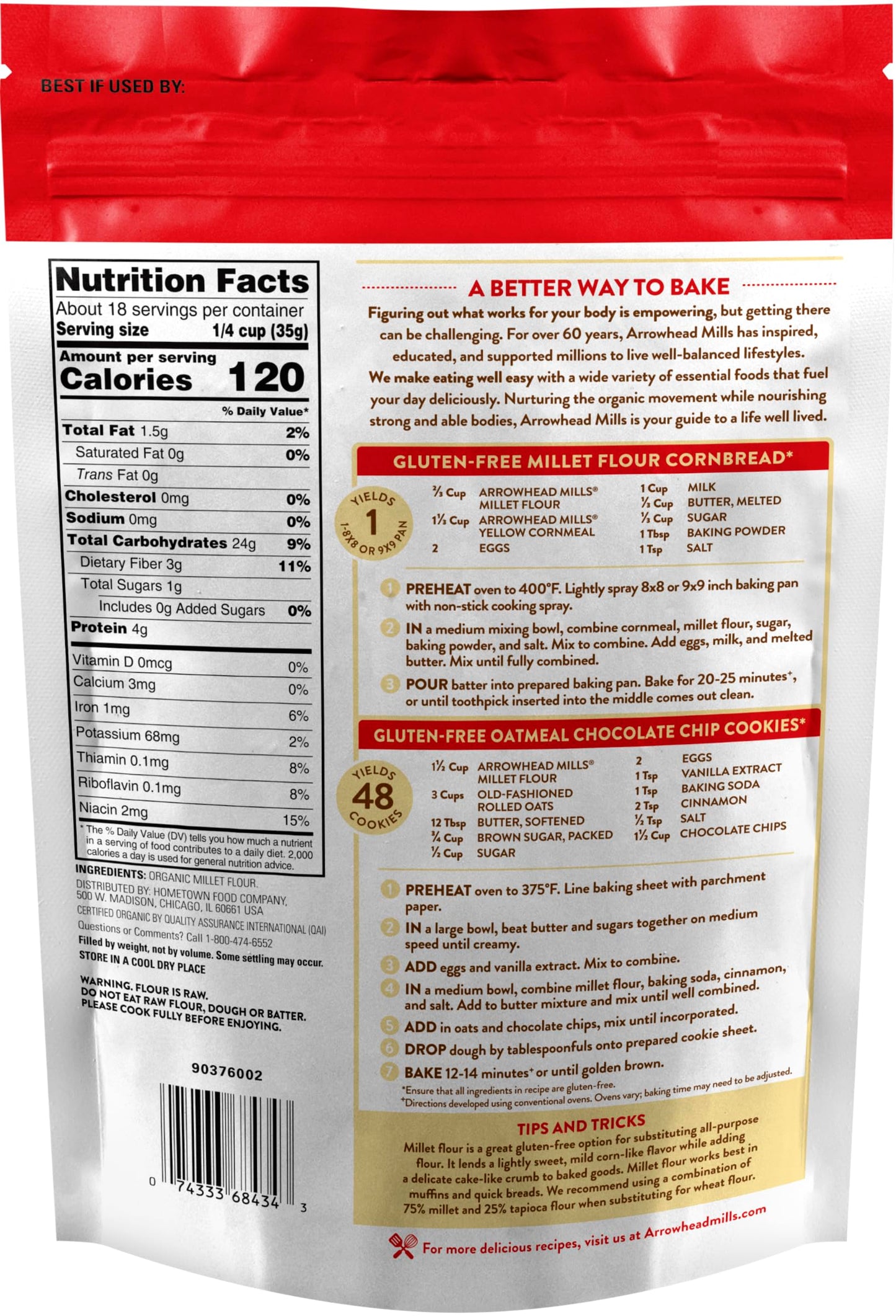 Arrowhead Mills Organic Millet Flour, 23 oz Bag (Pack of 6)