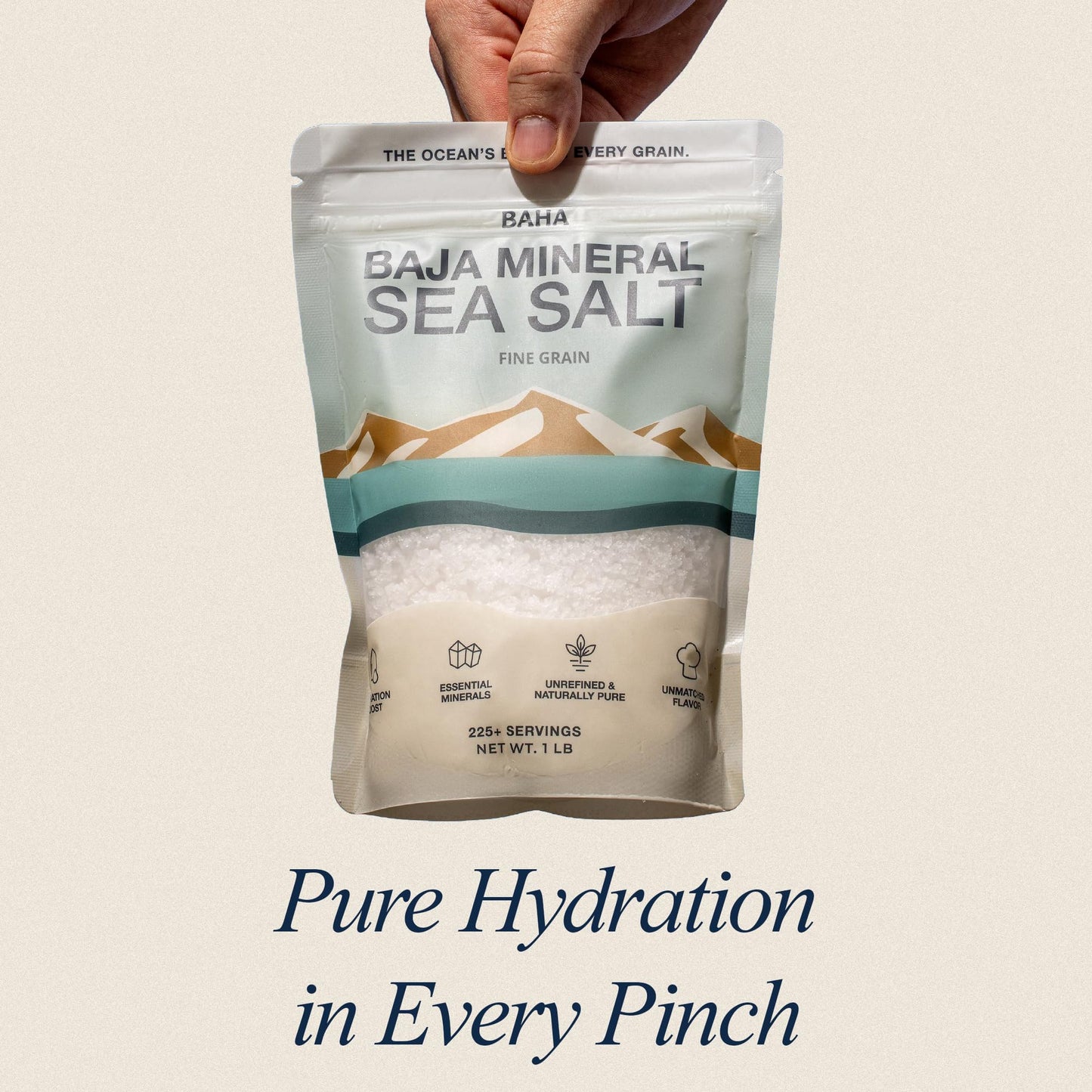 BAHA - Baja Mineral Sea Salt | Fine Grain Baha Mineral Salt from Sea of Cortez | Low Sodium & Mineral | For Cooking  Plating and Hydration | Traceable Origins | 1 Lb. Bag