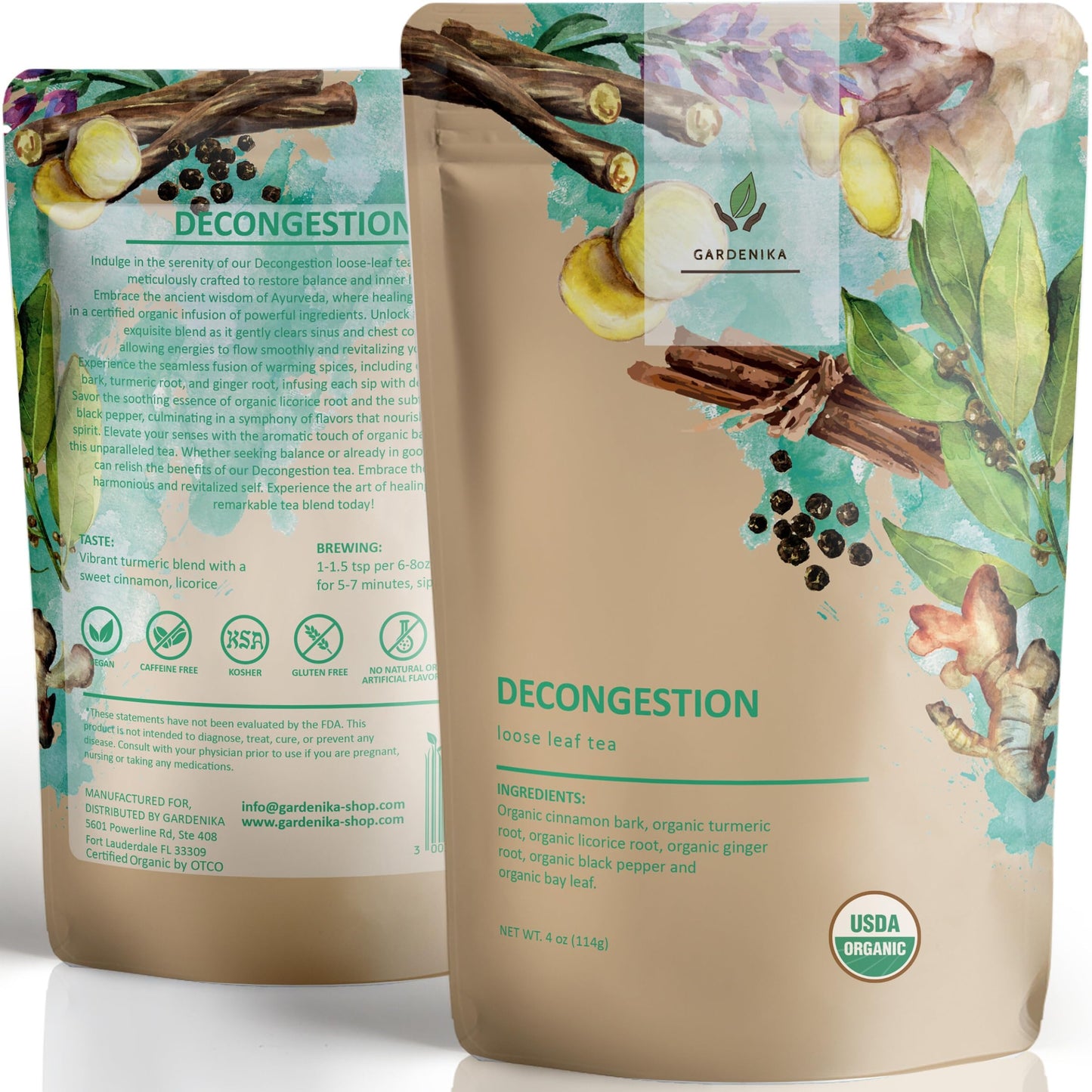 Gardenika Loose Leaf Tea, Organic Herbal Blend with Turmeric, Cinnamon, Ginger - 4 oz, Caffeine-Free