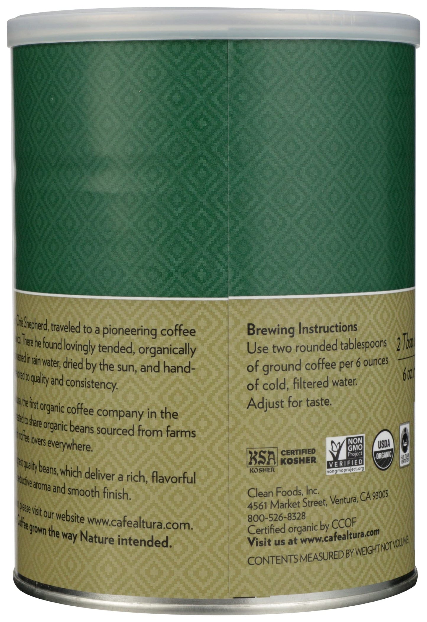 Cafe Altura Ground Organic Coffee, Fair Trade Classic Roast, 12 oz Can