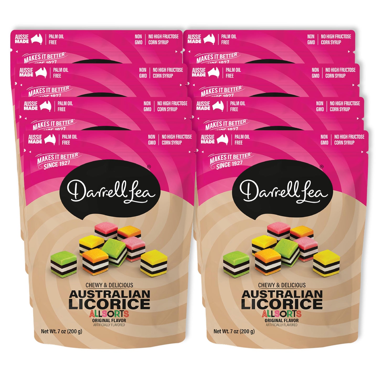 Darrell Lea Soft Licorice Allsorts, Non-GMO, 7 Ounce Bag (8-Pack), Black