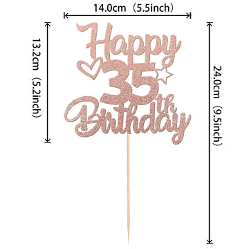 1 Pack Happy 35Th Birthday Cake Topper Glitter Heart Star 35 Fabulous Cake Pick Birthday Sign Cake Decorations For Children 35Th