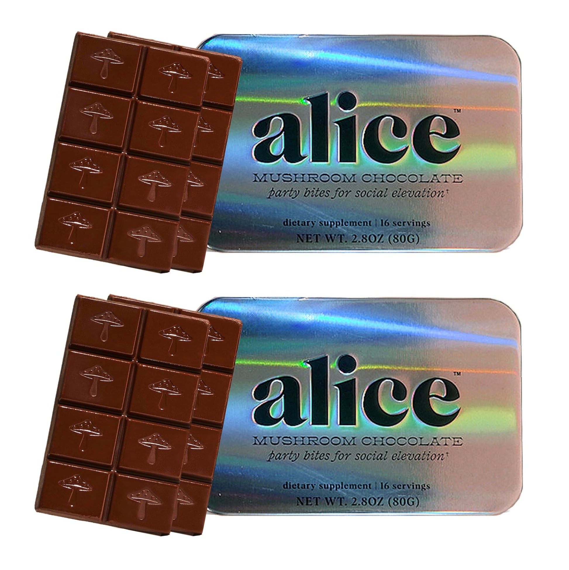 Alice Mushrooms Party Trick | Functional Mushroom Chocolate For Social Enjoyment | Cordyceps  Kanna & Nootropics For Shared Experiences - 2 Pack