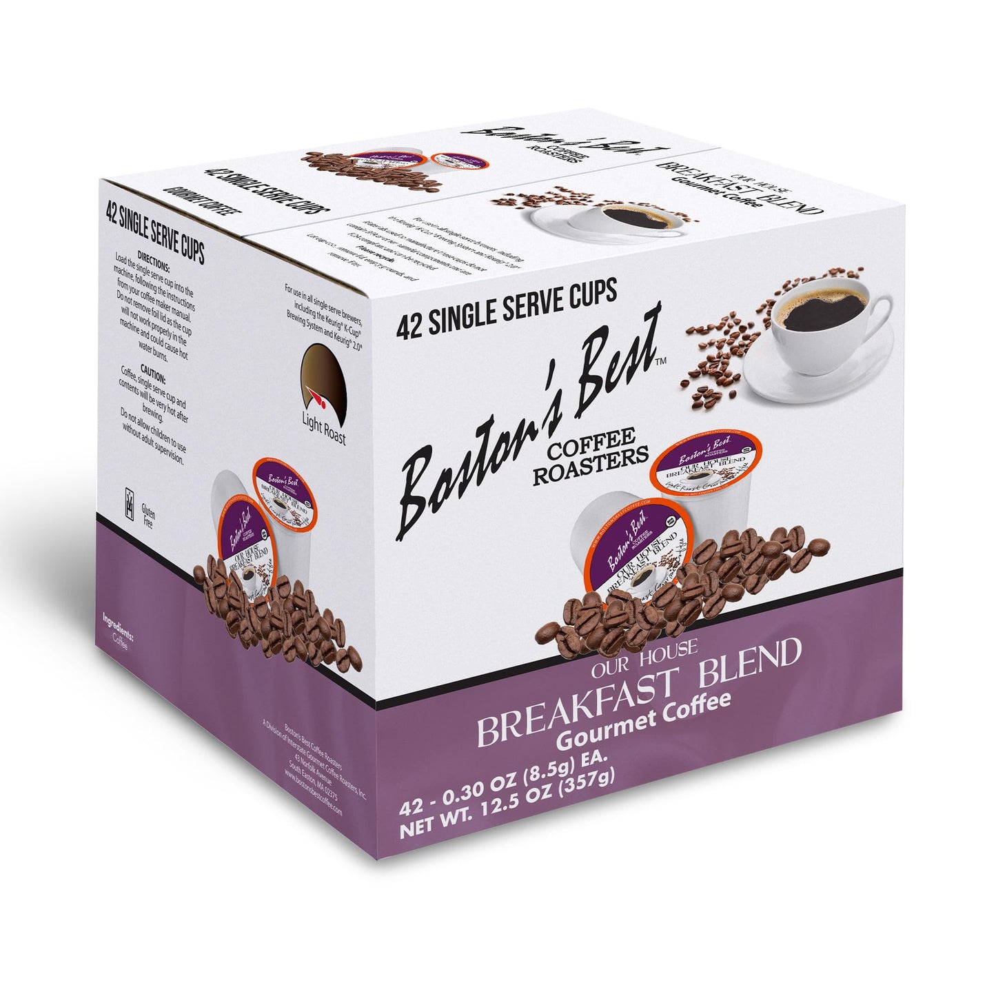 Bostons Best Smooth Light-Roast Breakfast Blend Coffee, Compatible with Keurig, 42 Single Serve Cups, Model PP-GRCE29862