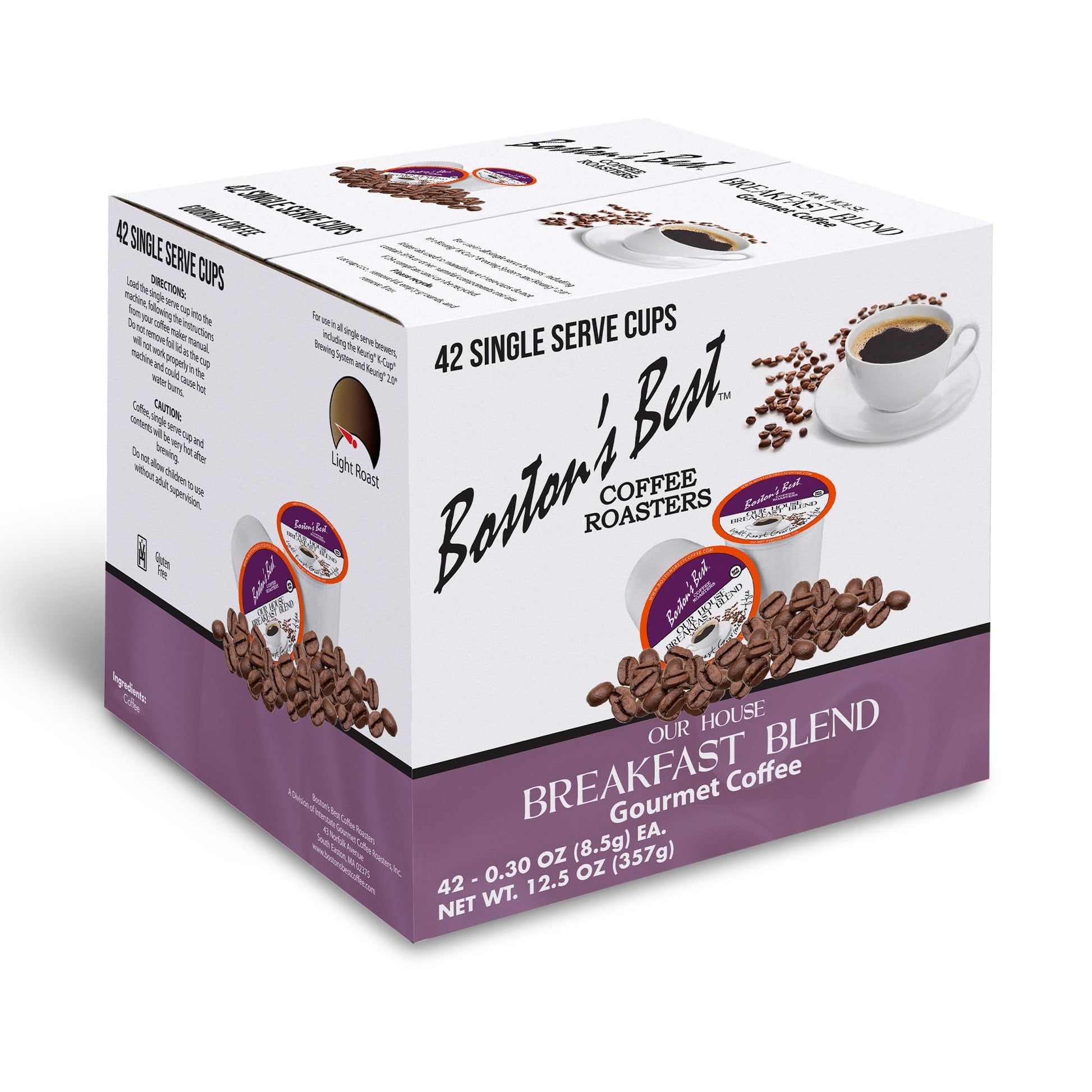 Bostons Best Smooth Light-Roast Breakfast Blend Coffee, Compatible with Keurig, 42 Single Serve Cups, Model PP-GRCE29862