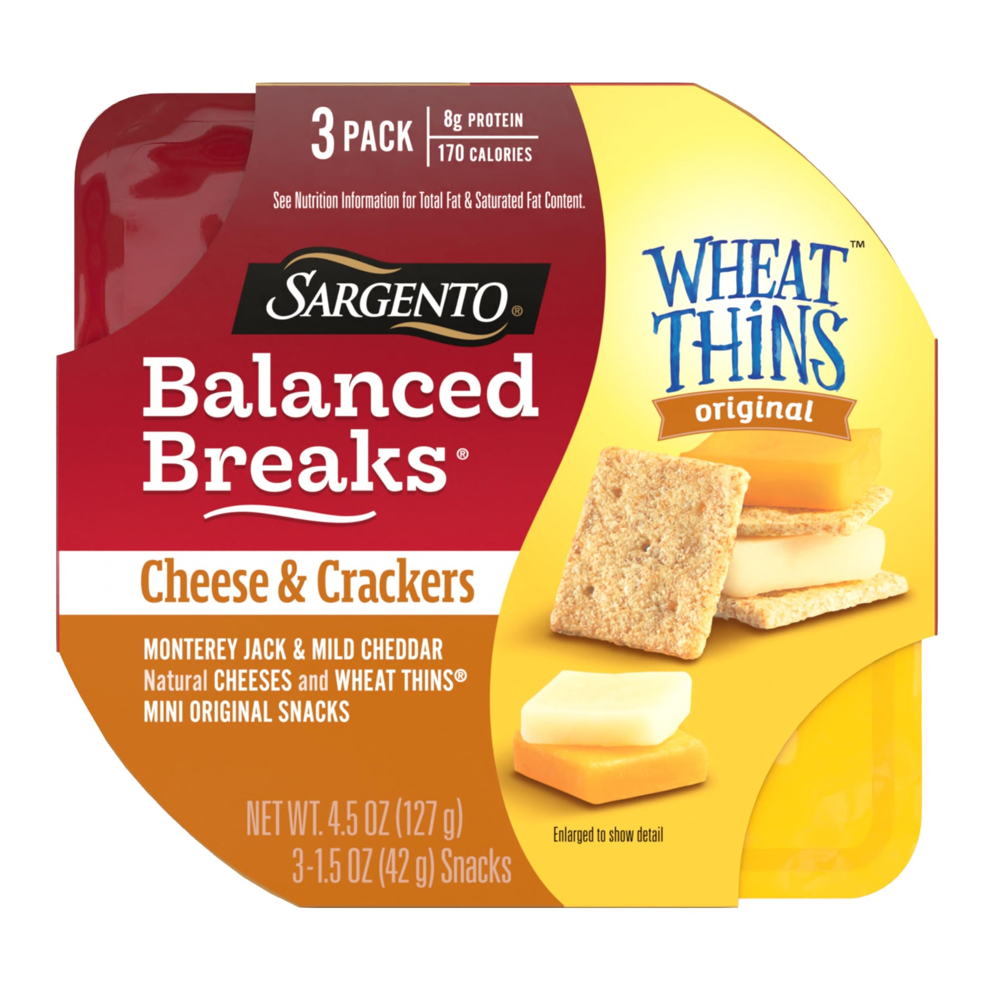 Sargento Balanced Breaks Cheese & Crackers, Natural Monterey Jack & Mild Cheddar Cheese and WHEAT THINS Mini Original Snacks Sna