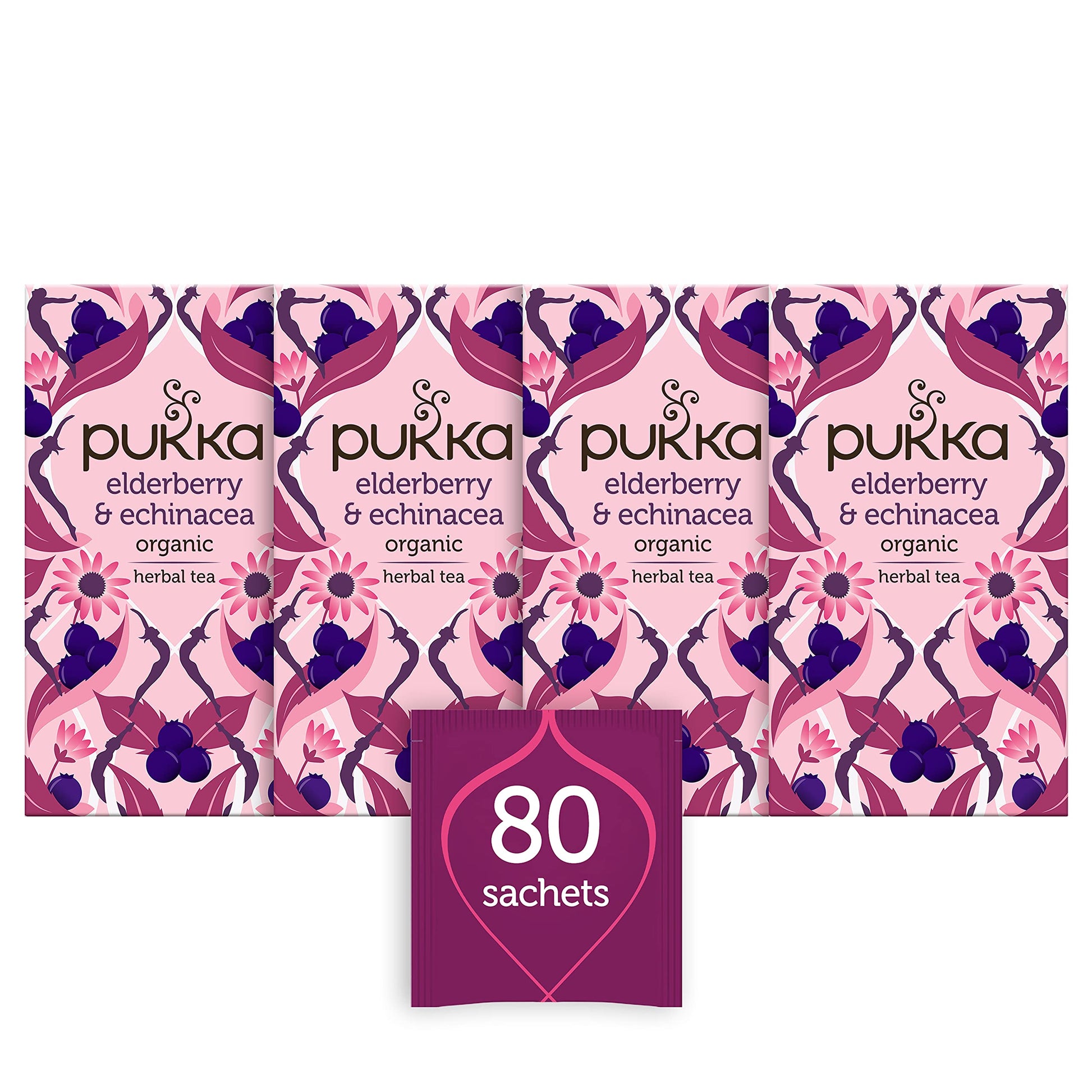 Pukka Organic Elderberry And Echinacea With Elderflower 20 Tea Bags (Pack Of 4)