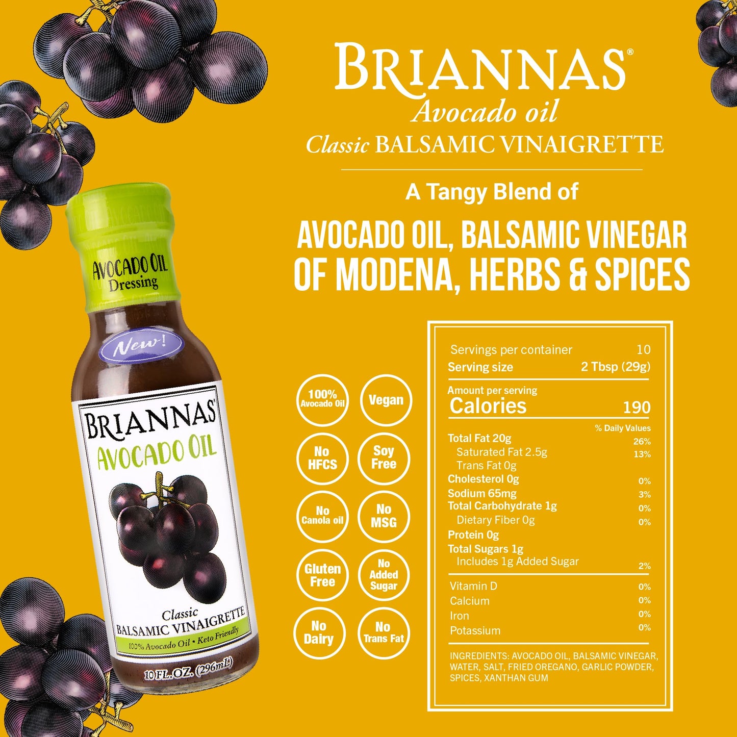 10 fl oz BRIANNAS - Avocado Oil Dressing Variety Pack - Dairy-Free Garden Ranch, Classic Balsamic Vinaigrette, & Herb Vinaigrett
