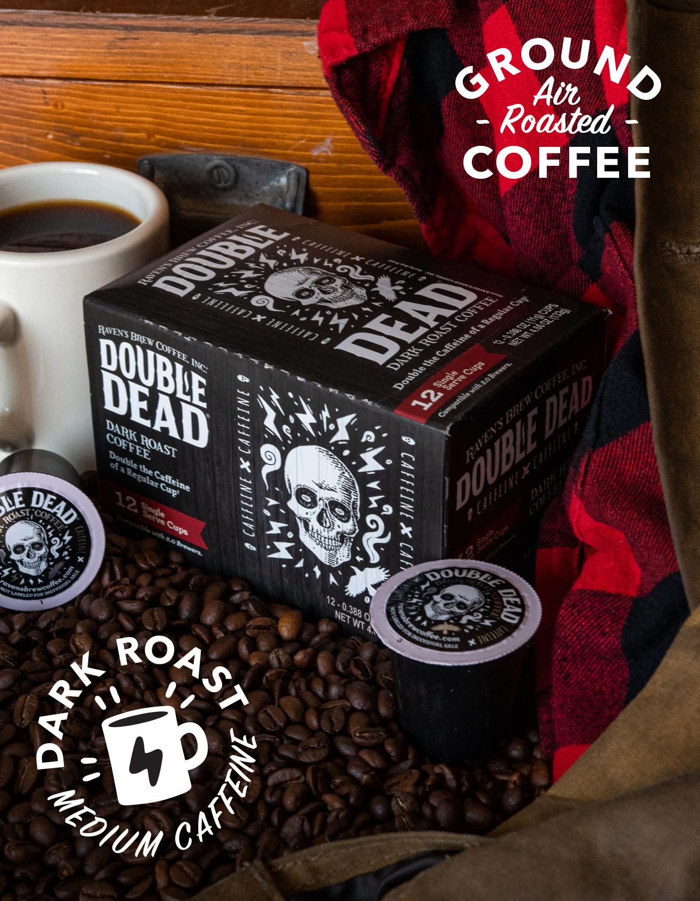 Ravens Brew Coffee High Caffeine Dark Roast K-Cup Pods, 12 Count, Compatible with Keurig