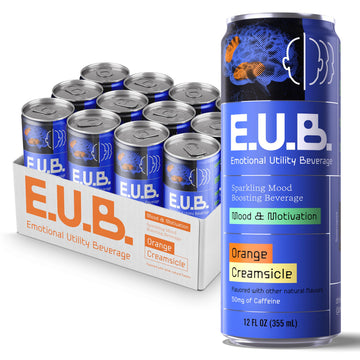 E.U.B. Mood and Motivation Beverage - Orange Creamsicle Sparkling Beverage with Nootropics & Adaptogens, 12oz cans (12 pack)
