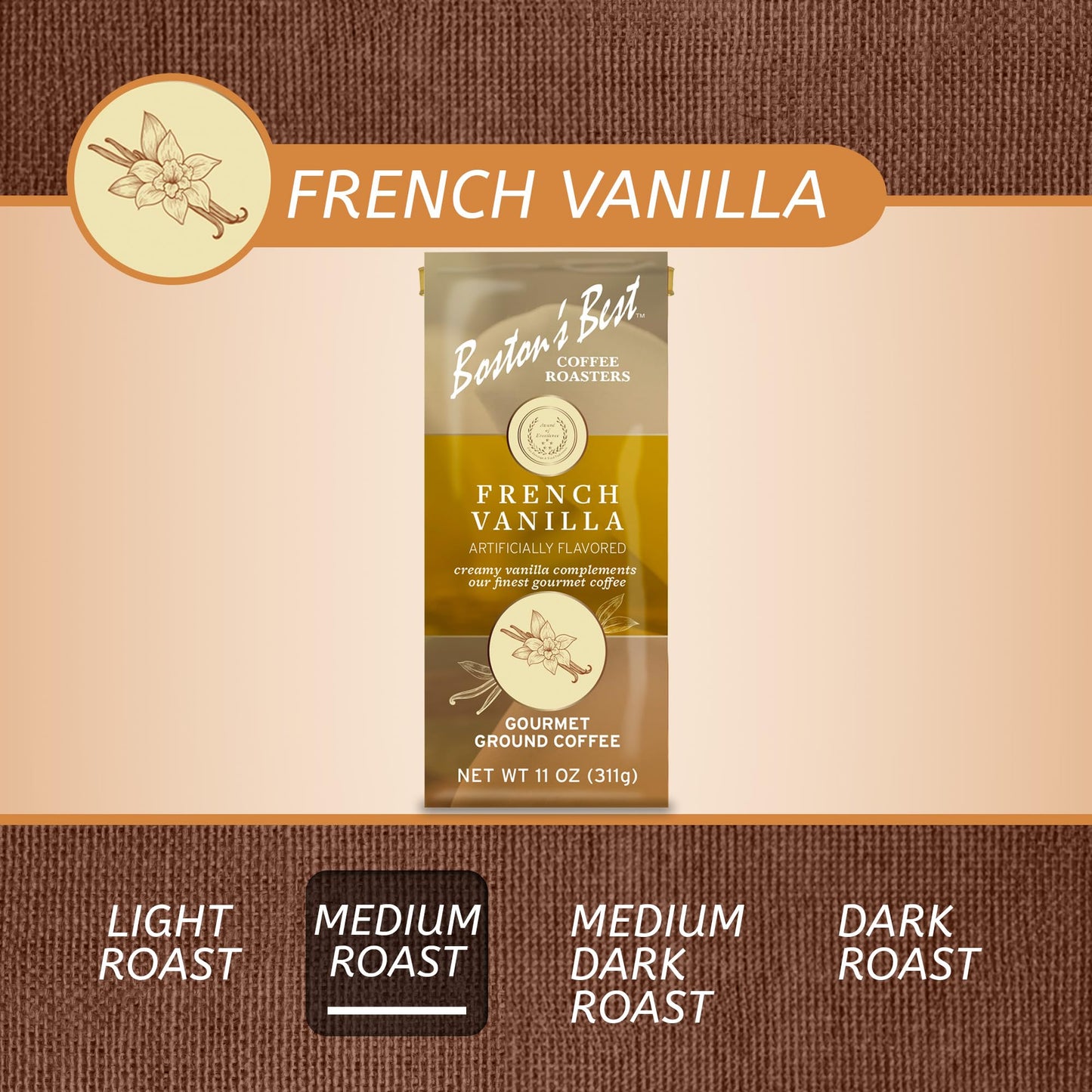 Bostons Best Coffee French Vanilla Gourmet Ground Coffee 11 oz Bag