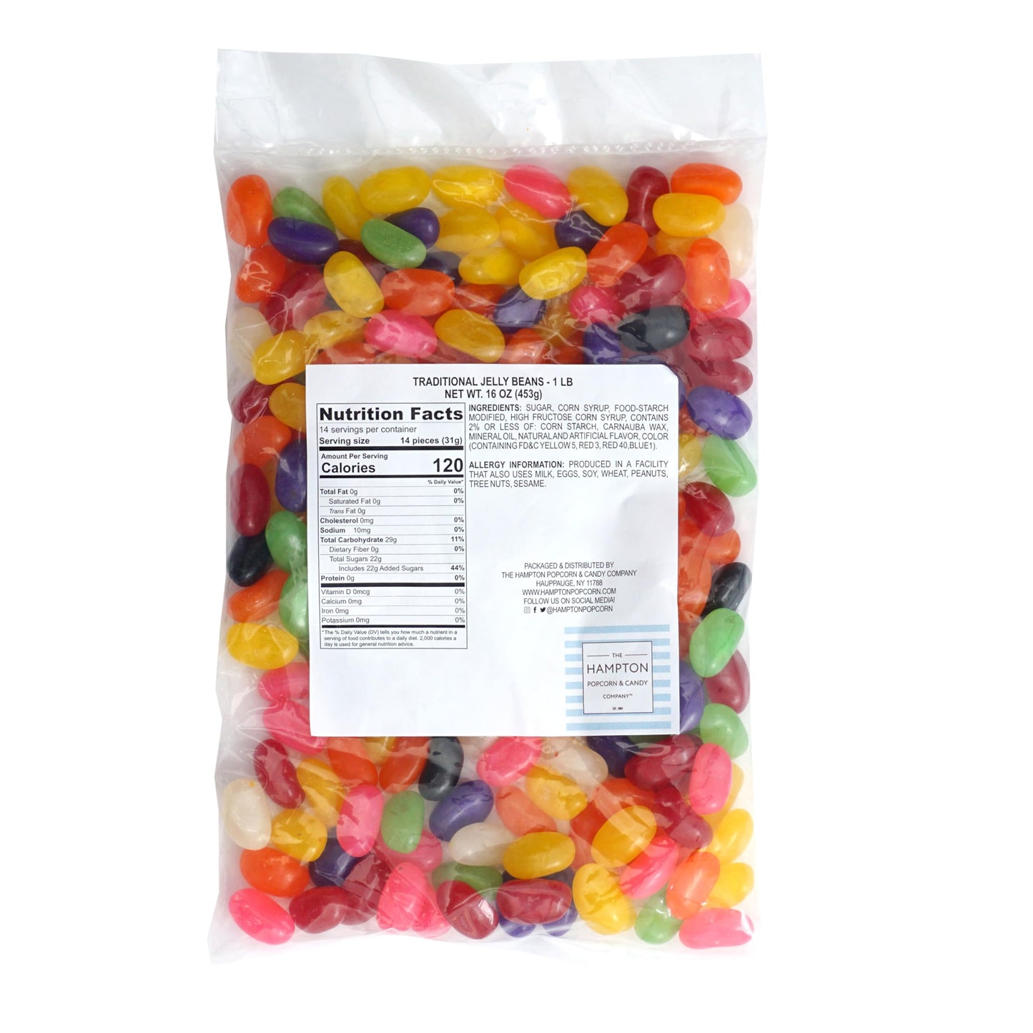 The Hampton Candy Company Traditional Jelly Beans, Assorted Fruit Flavors, 1 Pound Bulk Bag