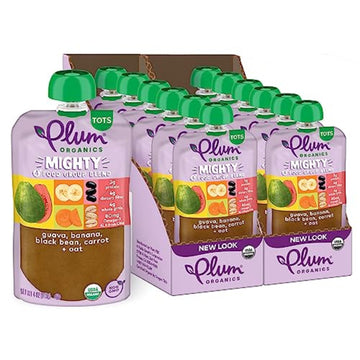 Plum Organics Mighty 4 Organic Toddler Food - Guava, Banana, Black Bean, Carrot, And Oat - 4 Oz Pouch (Pack Of 12) - Organic Fru