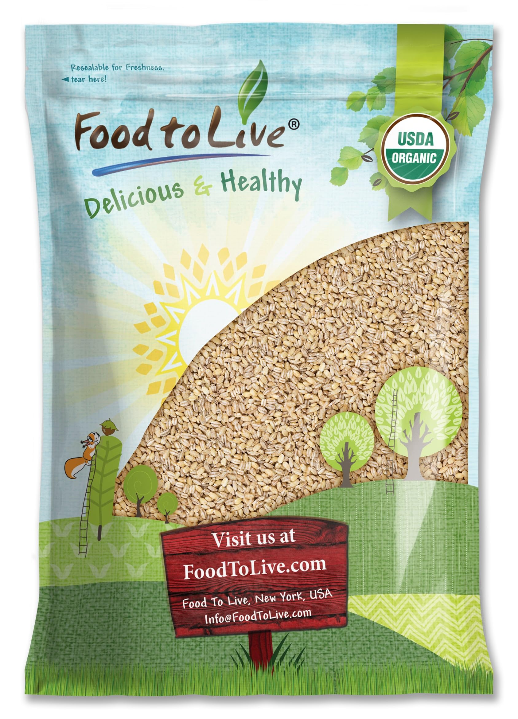 Food to Live Organic Pearl Barley - Non-GMO, Vegan, 12 Pound Bulk Pack
