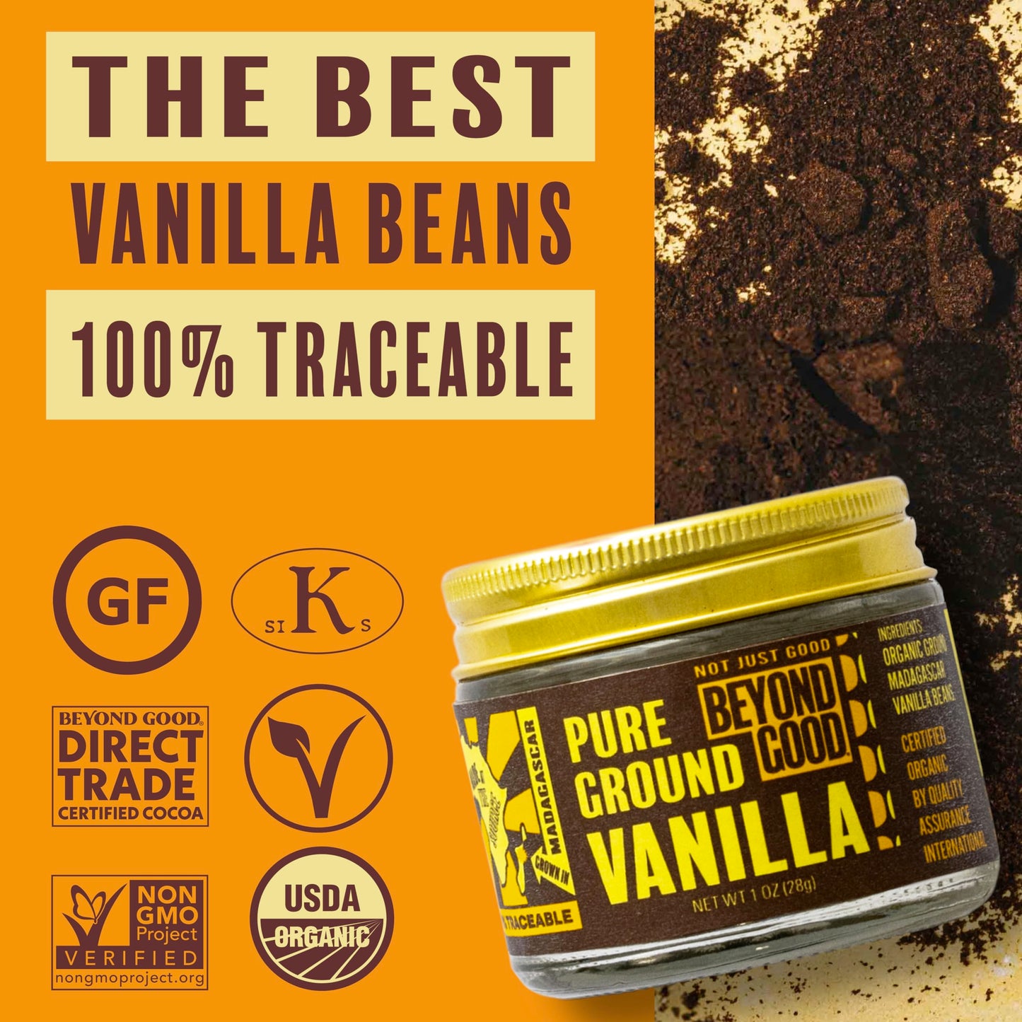 Beyond Good Organic Pure Ground Vanilla Powder | Madagascar Grade A | 1 Ounce