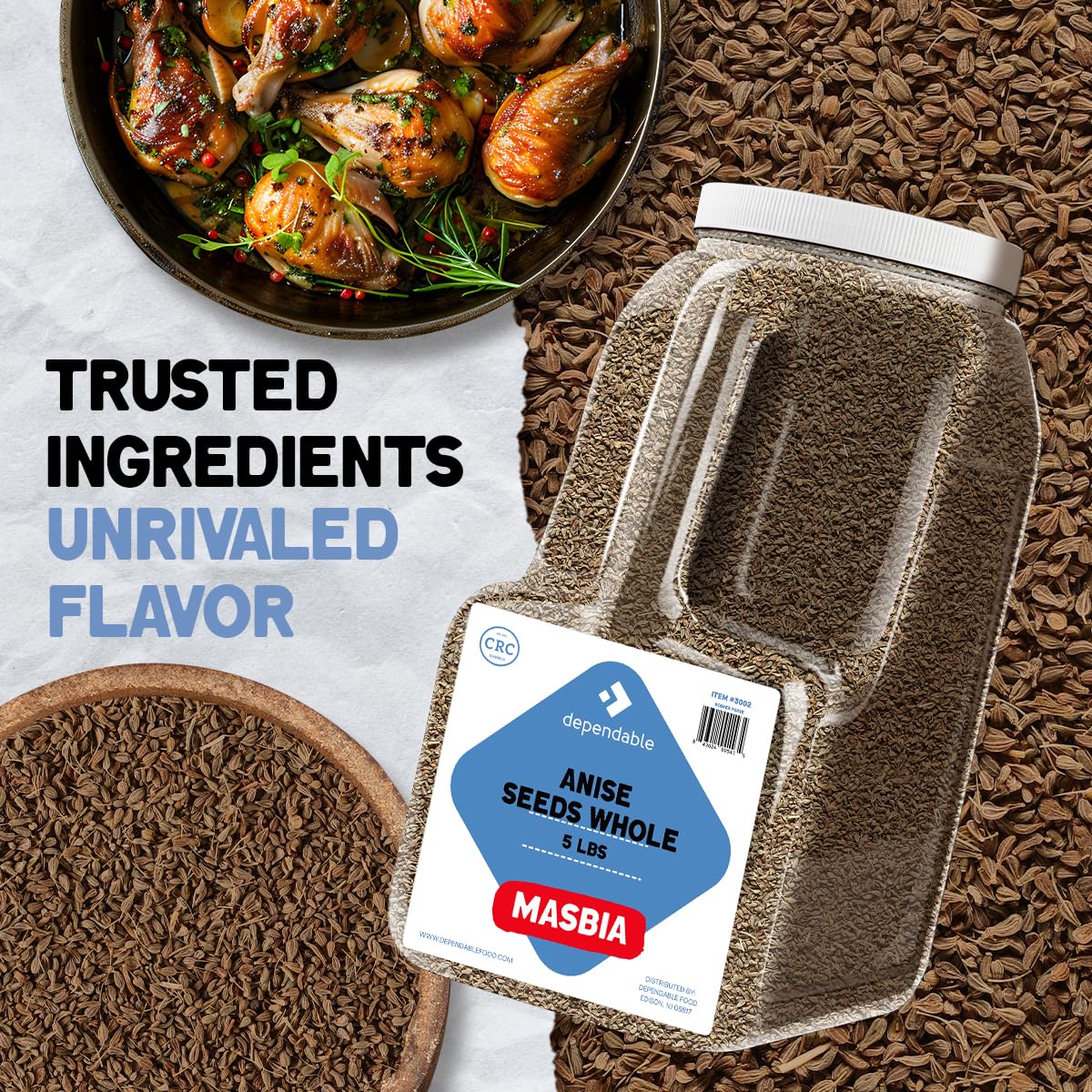 Dependable Food Whole Anise Seeds - 5 Lb. Bulk Jar - 100% Natural, Non-Gmo, Kosher, Allergen-Free - Resealable Jug