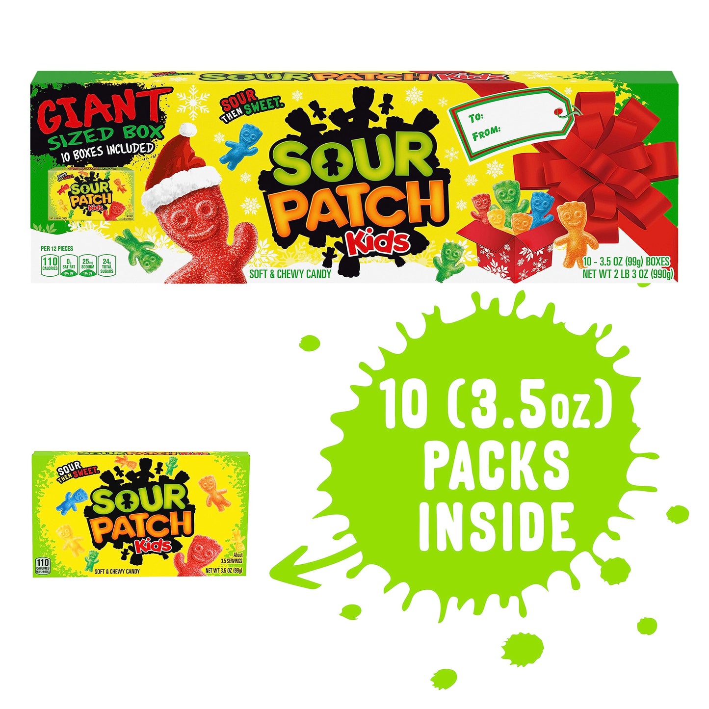 Sour Patch Kids Soft & Chewy Holiday Candy, Giant Gift Box, Includes 10 - 3.5 Oz Boxes
