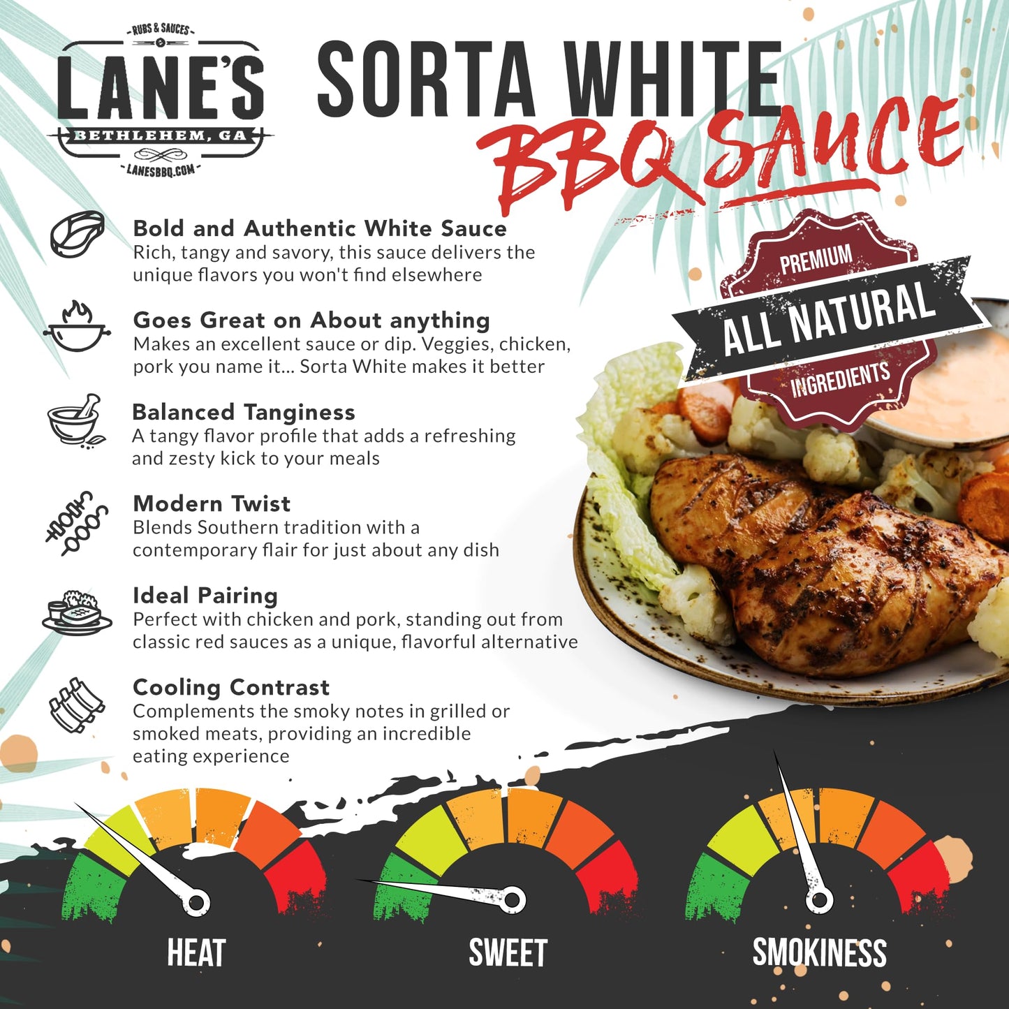 Lane'S Sorta White Bbq Sauce, Award Winning Chicken Dipping Sauce, Goes Well With Beef, Meat & Burger Sauce, Made In Usa Alabama