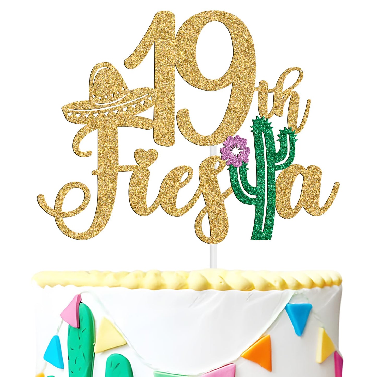Tivurcia Cake Topper, Fiesta 19th Birthday Decoration, Gold Color, Tropical Theme