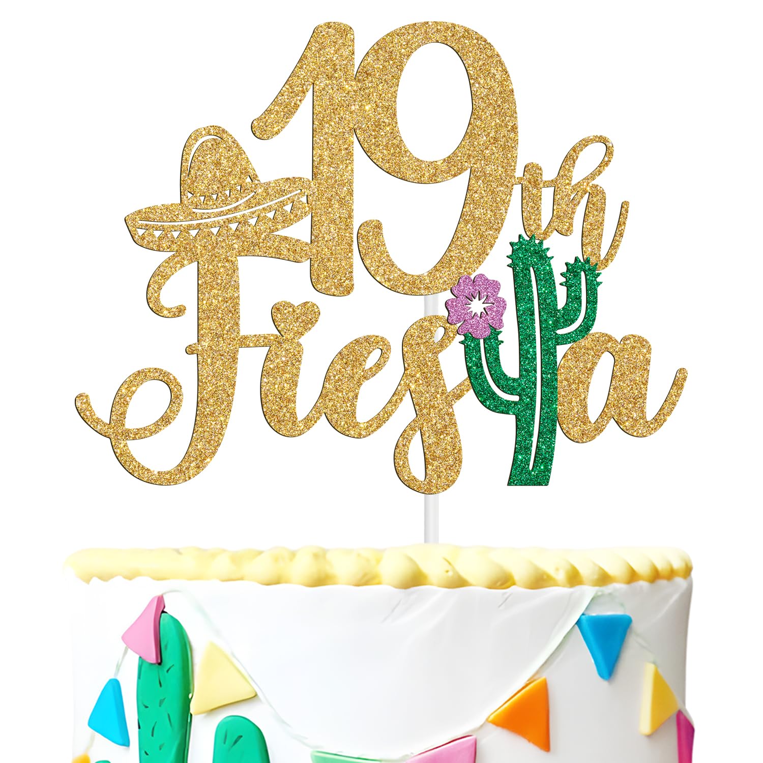Tivurcia Cake Topper, Fiesta 19th Birthday Decoration, Gold Color, Tropical Theme