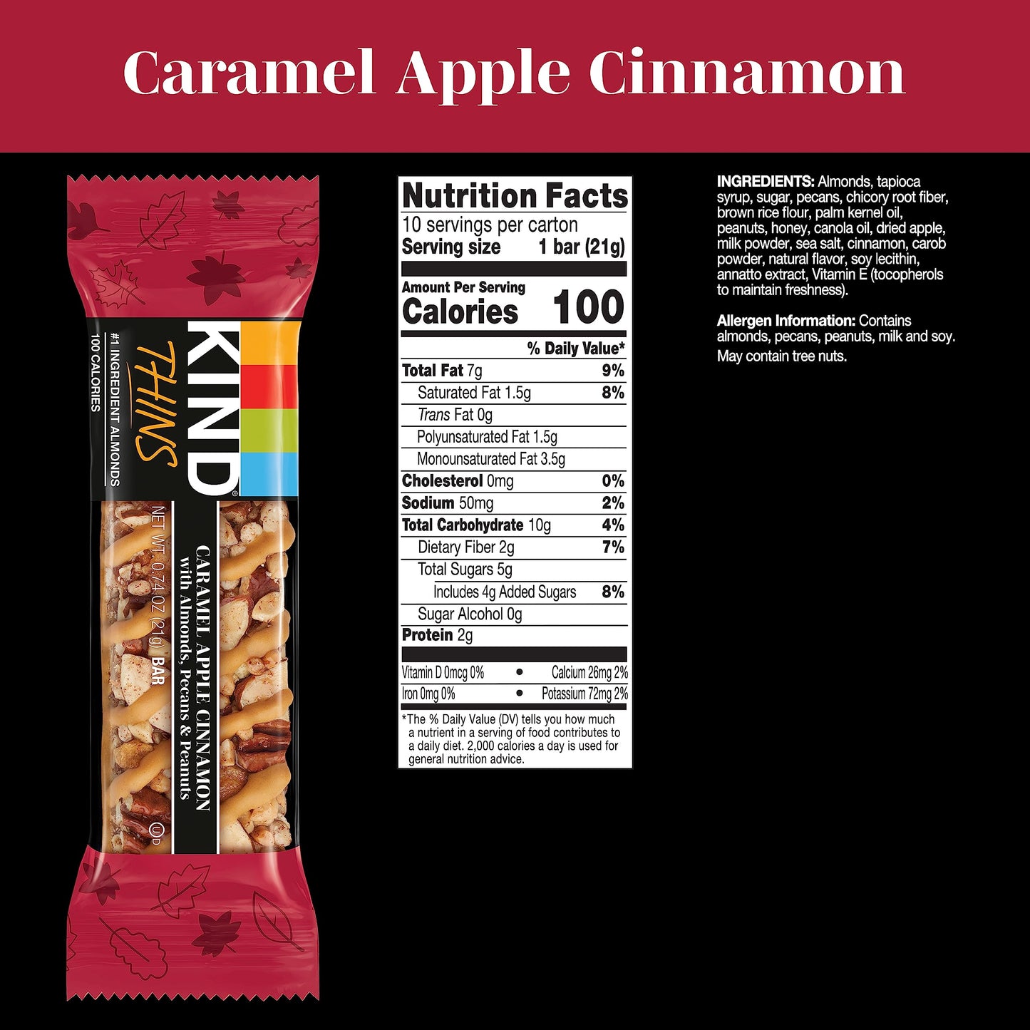 KIND THINS Caramel Apple Cinnamon Snacks, Gluten Free, 100 Cal, 10 Count