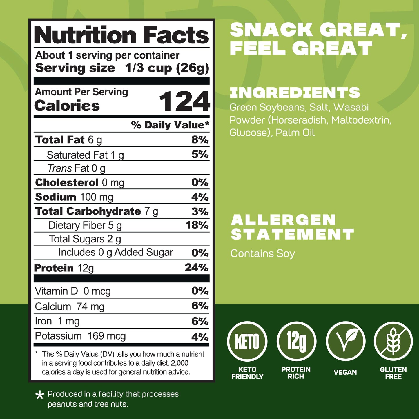 Where You Bean Edamame Beans Snack (Spicy Wasabi) - Crunchy And Dry Roasted Edamame Beans - High Protein Snacks, Keto And Vegan