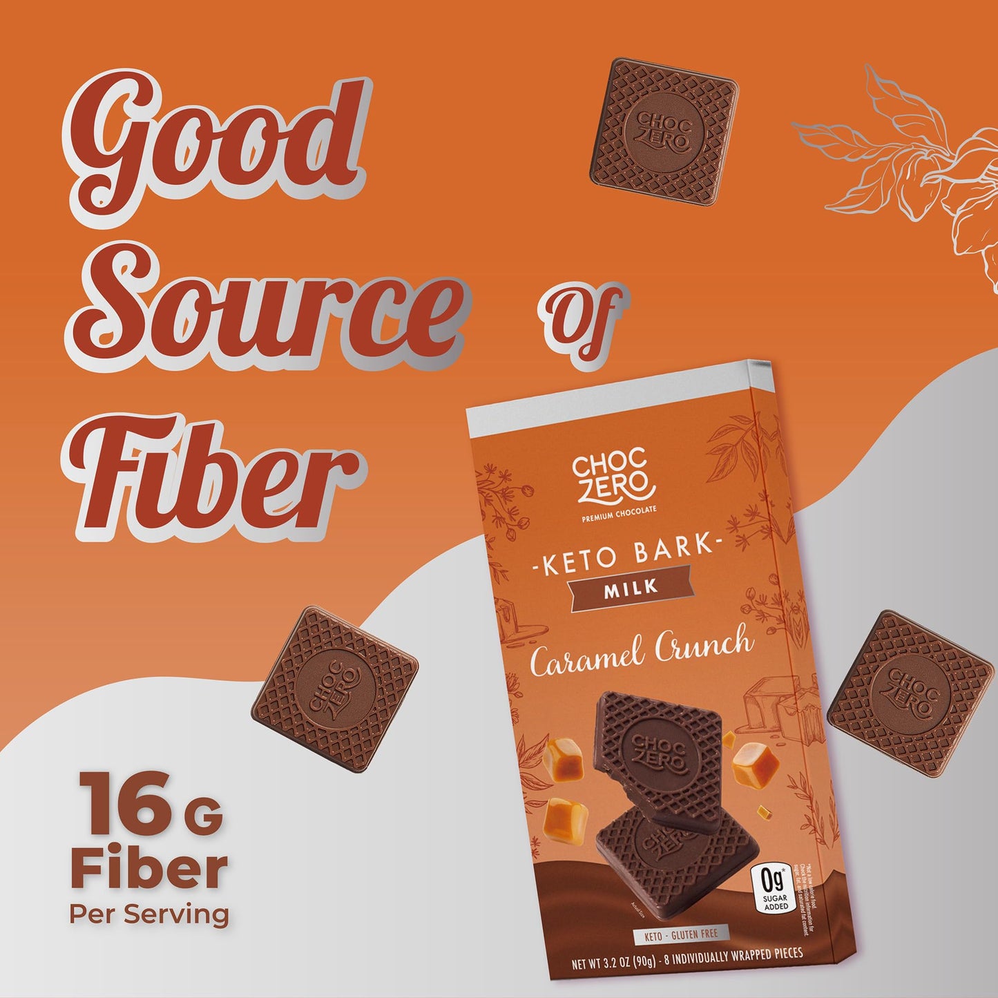 Choczero Caramel Crunch Keto Bark, Milk Chocolate, No Added Sugar, Gluten Free, Low Carb, 3.2 Ounce (Pack Of 4)