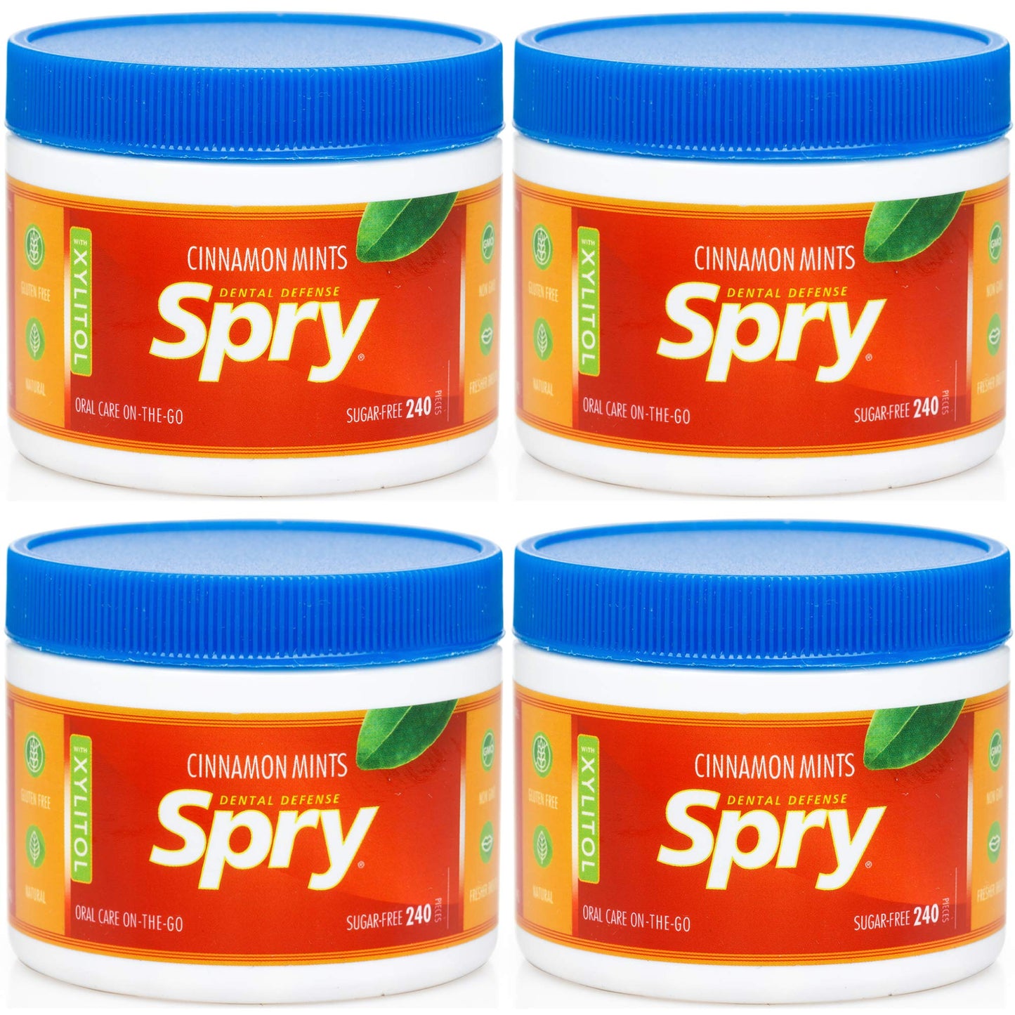 Spry Xylitol Cinnamon Mints Sugar Free Candy - Breath Mints That Promote Oral Health, Dry Mouth Mints That Increase Saliva Production, Stop Bad Breath, 240 Count (Pack Of 4)