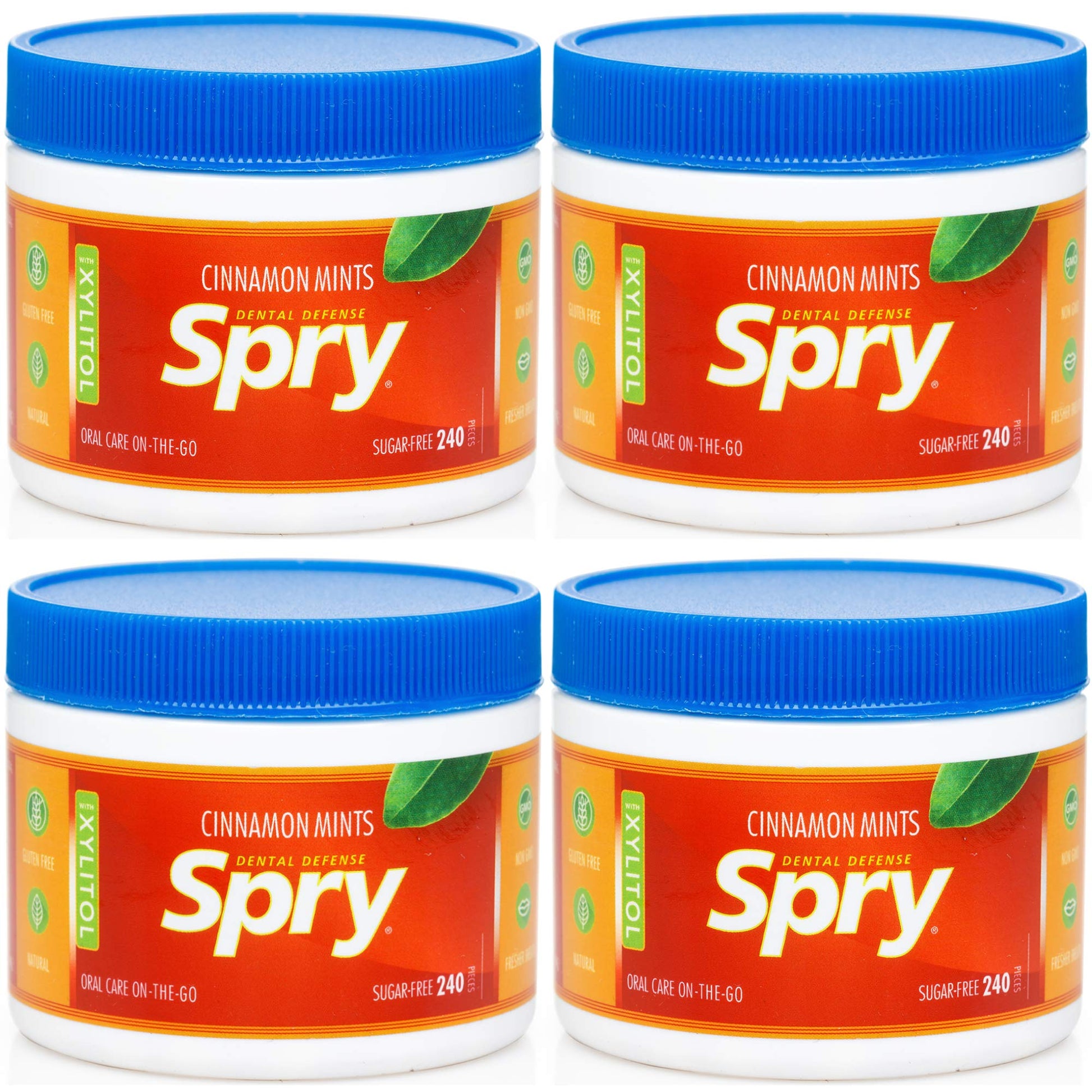 Spry Xylitol Cinnamon Mints Sugar Free Candy - Breath Mints That Promote Oral Health, Dry Mouth Mints That Increase Saliva Production, Stop Bad Breath, 240 Count (Pack Of 4)