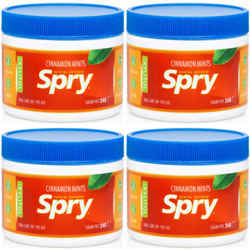Spry Xylitol Cinnamon Mints Sugar Free Candy - Breath Mints That Promote Oral Health, Dry Mouth Mints That Increase Saliva Production, Stop Bad Breath, 240 Count (Pack Of 4)