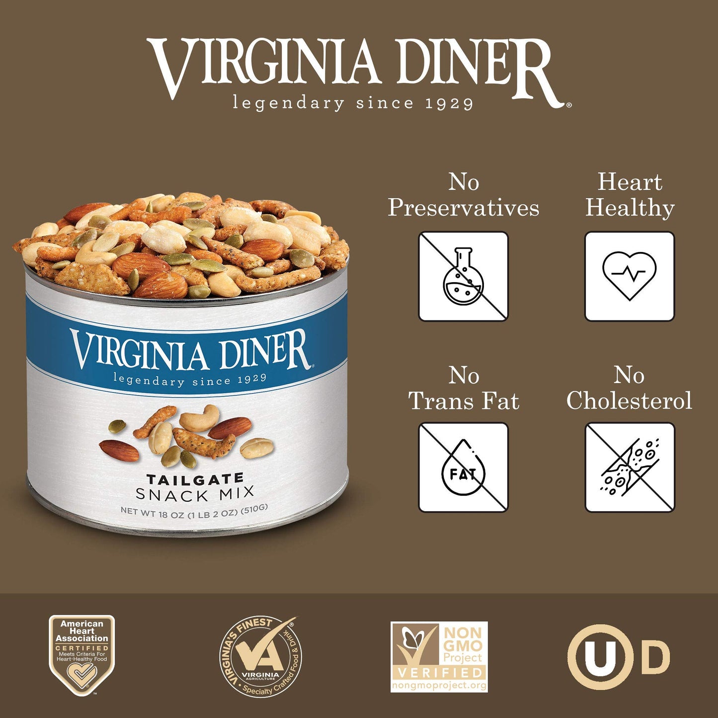 Virginia Diner Gourmet Snack Mix - Cashews, Sesame Sticks, Pepitas & Almonds - 18 Oz Tin