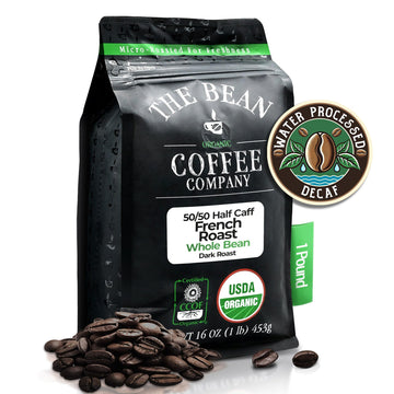 The Bean Organic Coffee Company French Roast 50% Decaf Whole Bean Coffee 16-Ounce Bag USDA Organic Certified