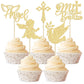 Gyufise 30Pcs Mi Bautizo Cupcake Toppers Gold Glitter Cross Angel Dove Cupcake Toppers Angel Religious God Bless Cupcake Picks F