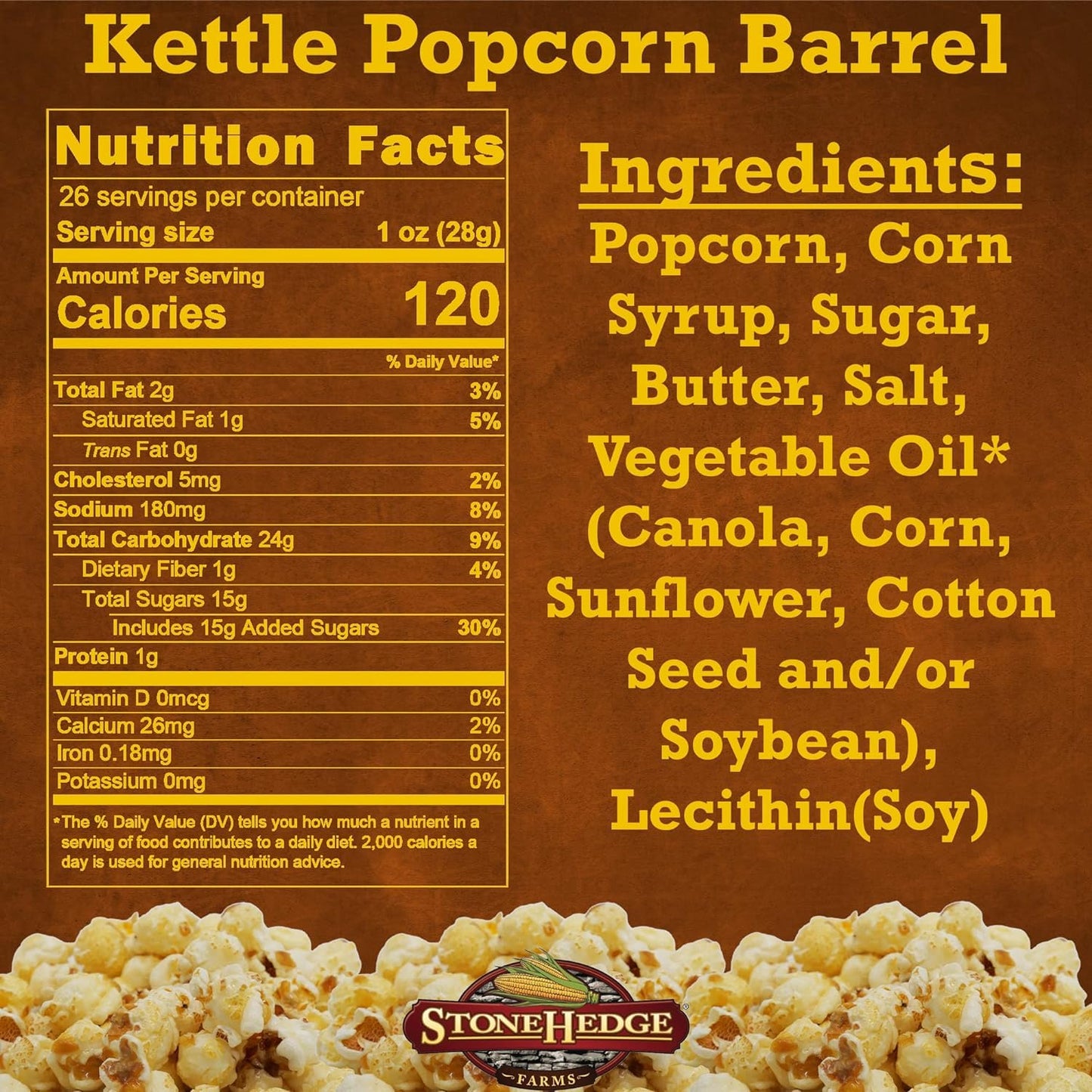 Stonehedge Farms Caramel And Kettle Flavored Popcorn Barrels - 30 Ounce Reclosable Barrels - Two Pack - Made In Usa - Gluten Fre