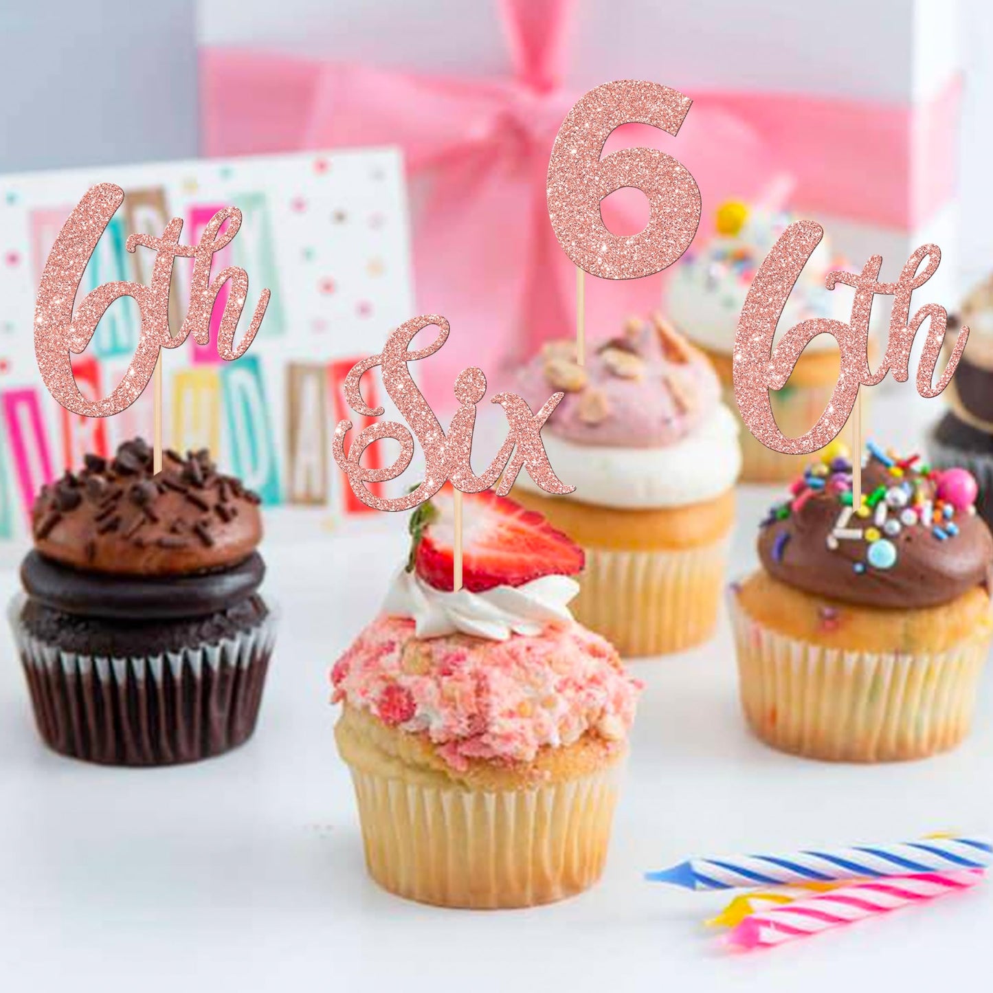 24 Pcs Six Cupcake Toppers Glitter 6Th Birthday Cupcake Picks Number 6 Cupcake Decorations For Baby Shower Kids 6Th Birthday Ann
