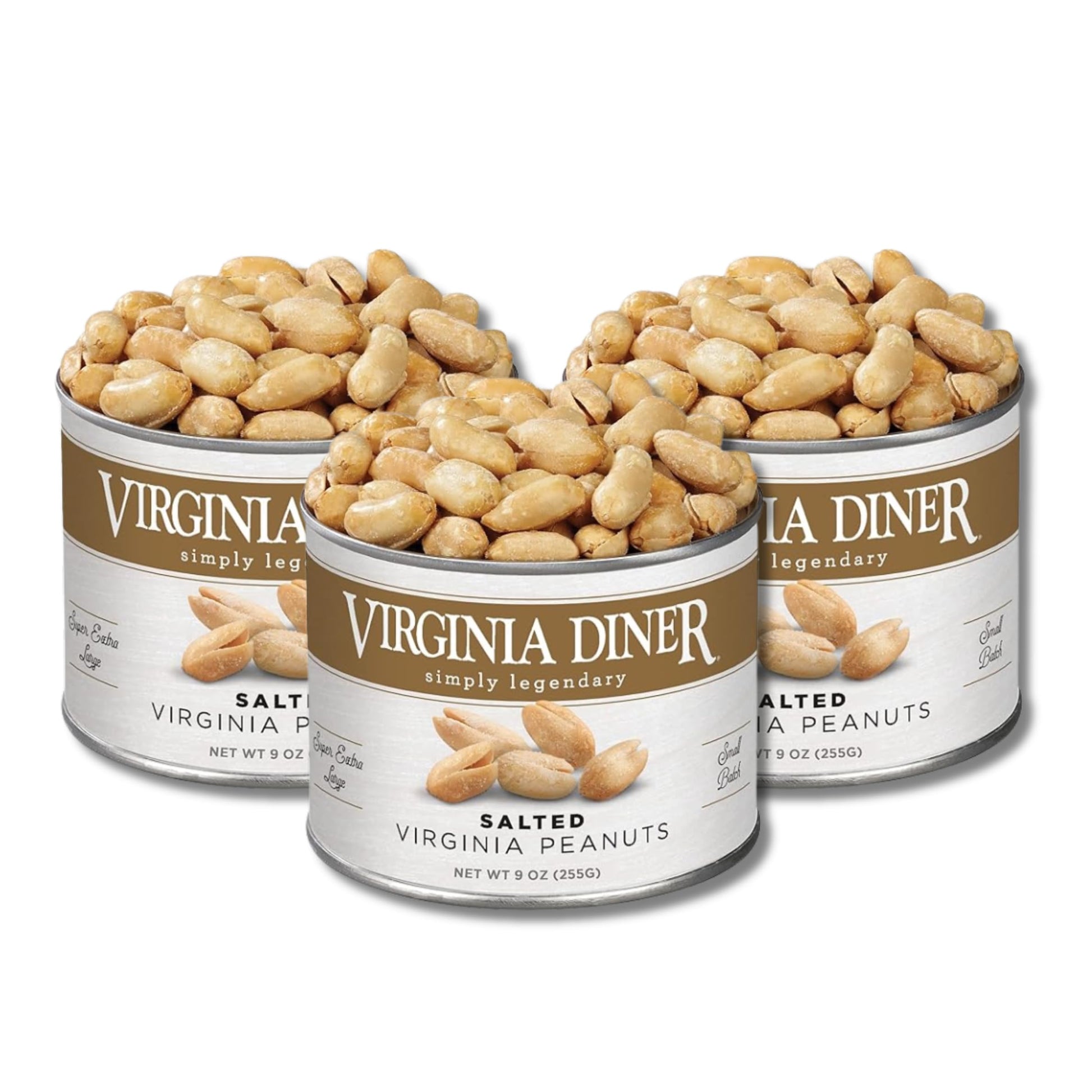 LYZAS SWEETS & TREATS Virginia Diner Peanuts Gift Pack - Salted, 3 Cans, 9 oz Each, Perfect for Snacking