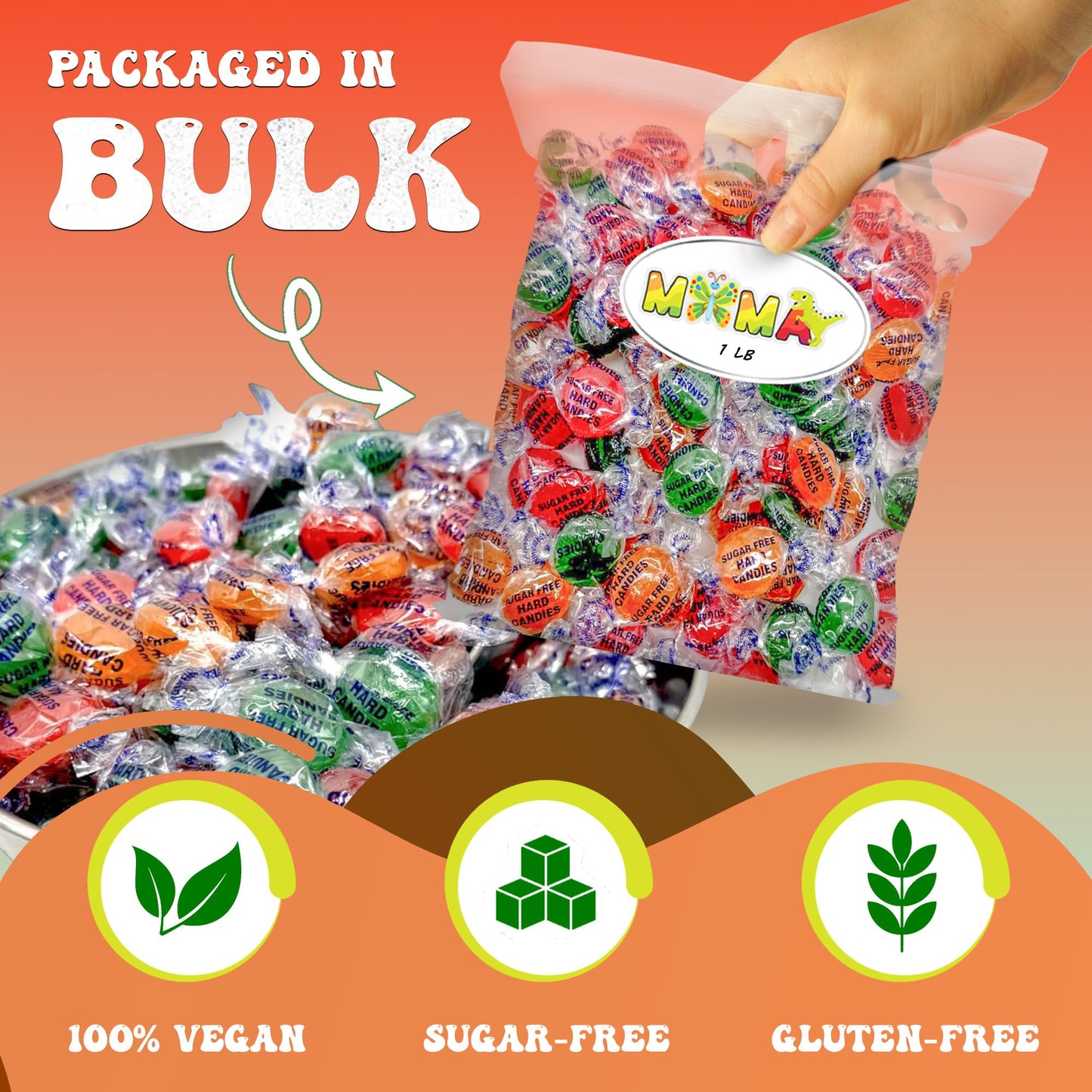 MIMA MIMA Sugar Free Hard Candy Variety Pack - Assorted Fruit Flavors - 1 LB Bag - Individually Wrapped