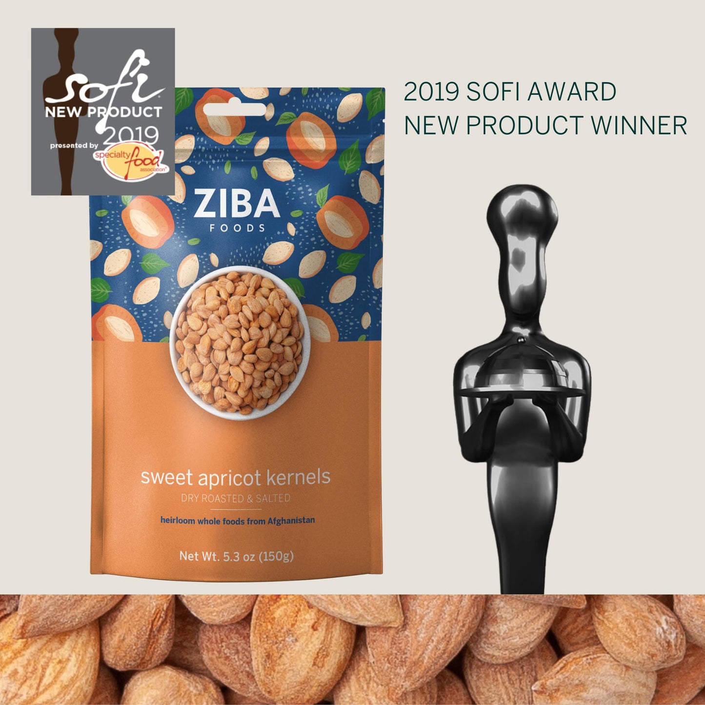 Ziba Foods Wild Grown Sweet Apricot Kernels, Non-GMO, Vegan, 2.2 lbs