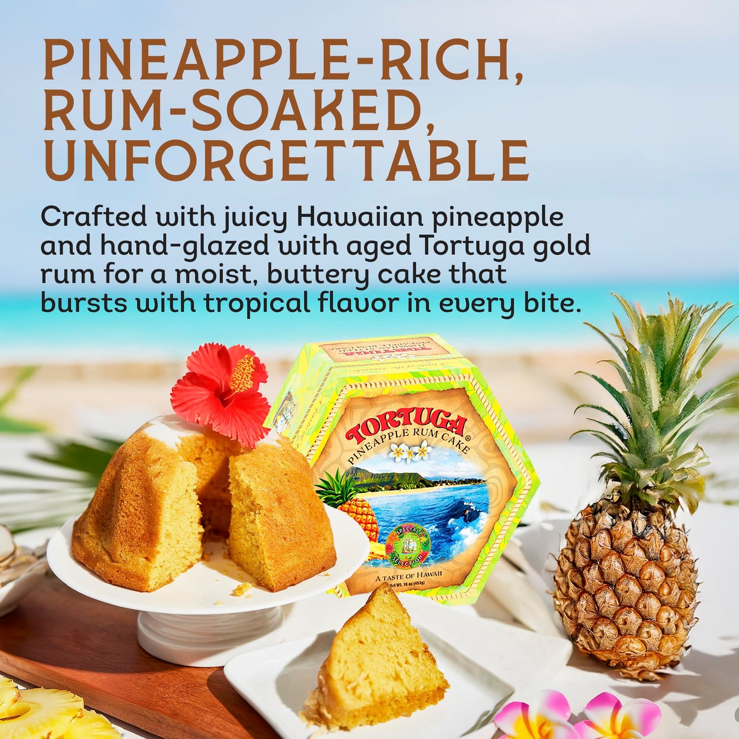 TORTUGA Hawaiian Pineapple spirit-inspired flavor Cake - Gourmet Snack Cake - 4 oz - Perfect for Gift Baskets and Stocking Stuffers