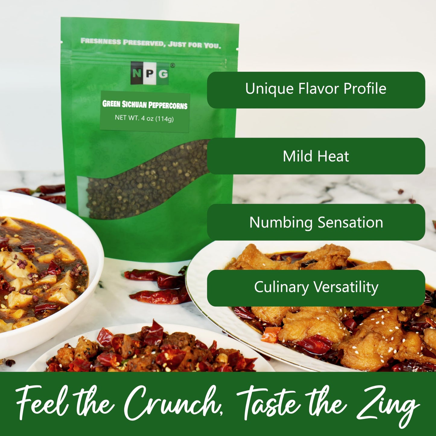 NPG Sichuan Green Peppercorns, 4 Oz, Mouth-Numbing Spice for Szechuan Cuisine