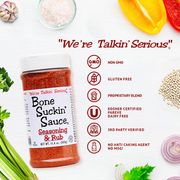 Bone Suckin' Seasoning & Rub, Original Blend, Gluten-Free, Non-Gmo, Kosher, Great On Ribs, Pork, Beef, Chicken, Seafood, Pasta,