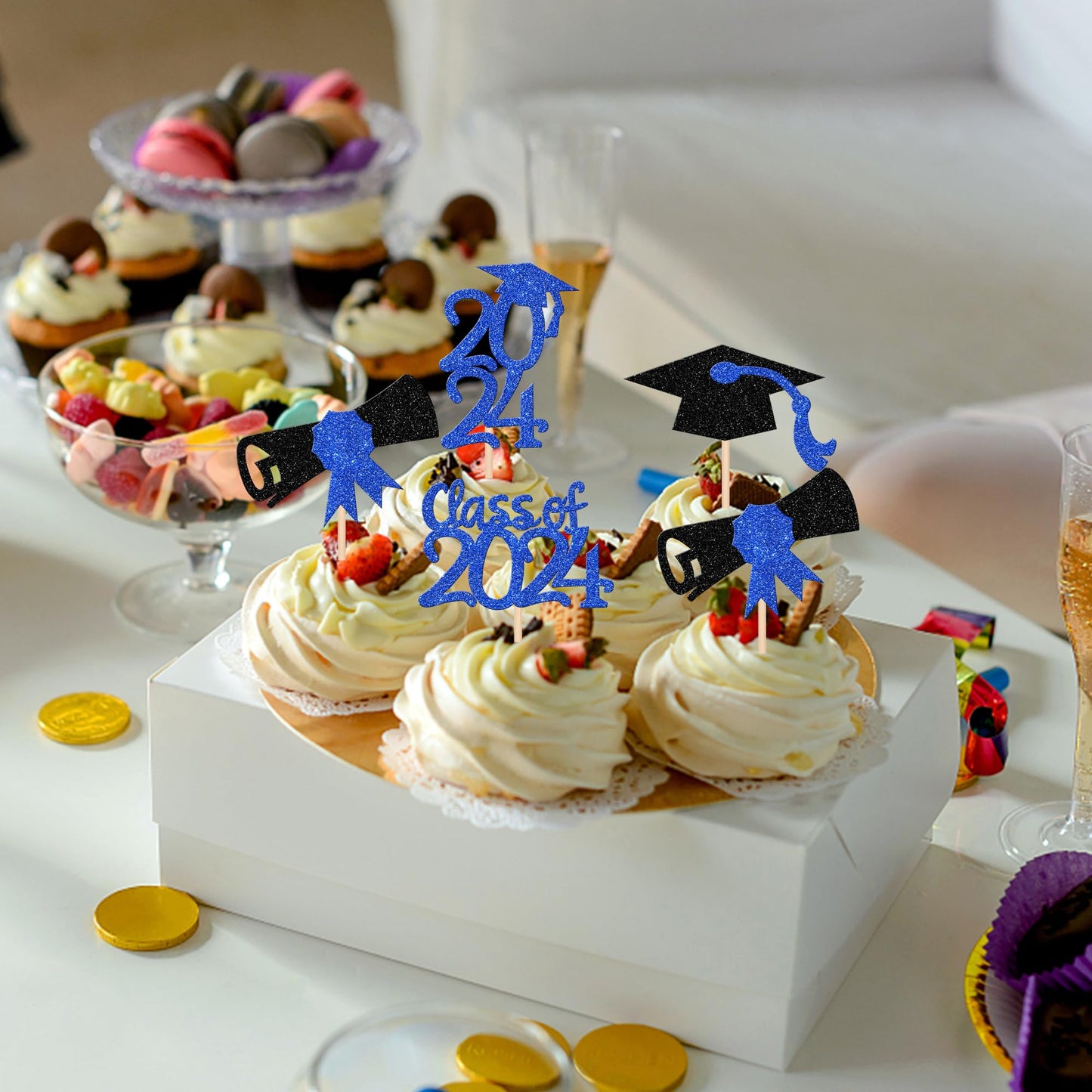 36 Pcs 2024 Graduation Theme Cupcake Toppers Glitter Class Of 2024 Cupcake Picks Diploma Grad Cap Cake Decorations For 2024 Grad