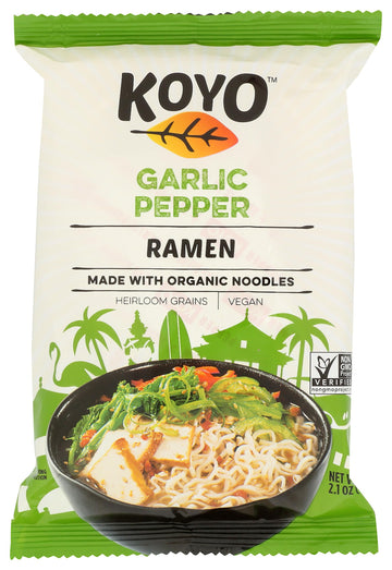 Koyo Ramen Soup, Garlic Pepper, Made With Organic Noodles, No MSG, No Preservatives, Vegan, 2.1 Ounces
