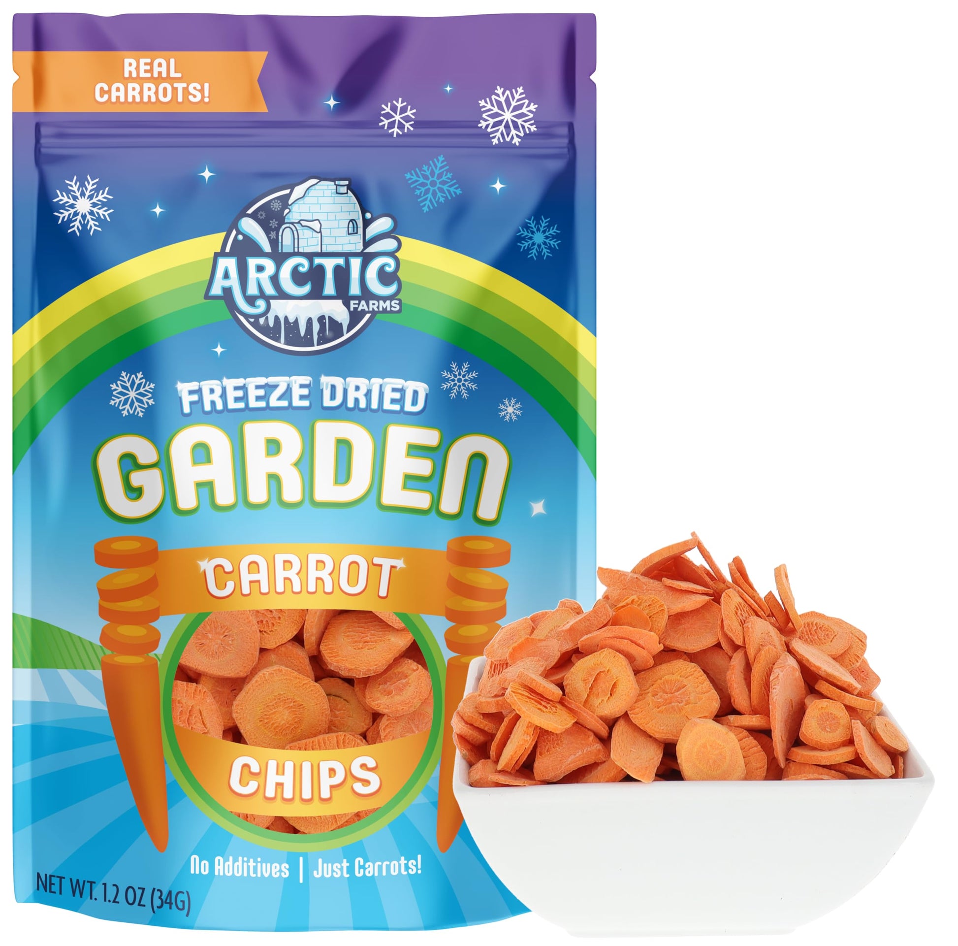 Arctic Farms Garden Pure Freeze Dried Carrots Veggie, No Sugar Added, Crunchy Snack (Carrot Chips)