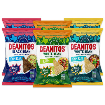 Beanitos Bean Chips - Variety Pack - (6 Pack) 5 oz Bag - White Bean Tortilla Chips and Black Bean Tortilla Chips - Vegan Snack w