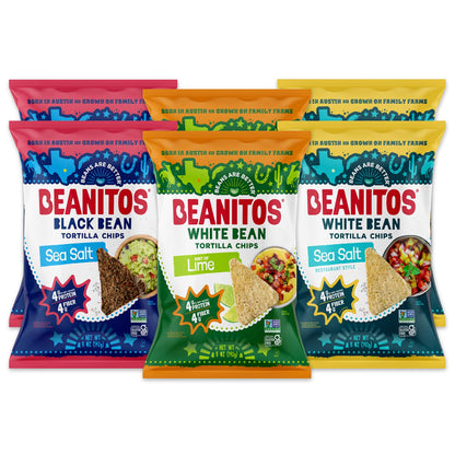 Beanitos Bean Chips - Variety Pack - (6 Pack) 5 oz Bag - White Bean Tortilla Chips and Black Bean Tortilla Chips - Vegan Snack w