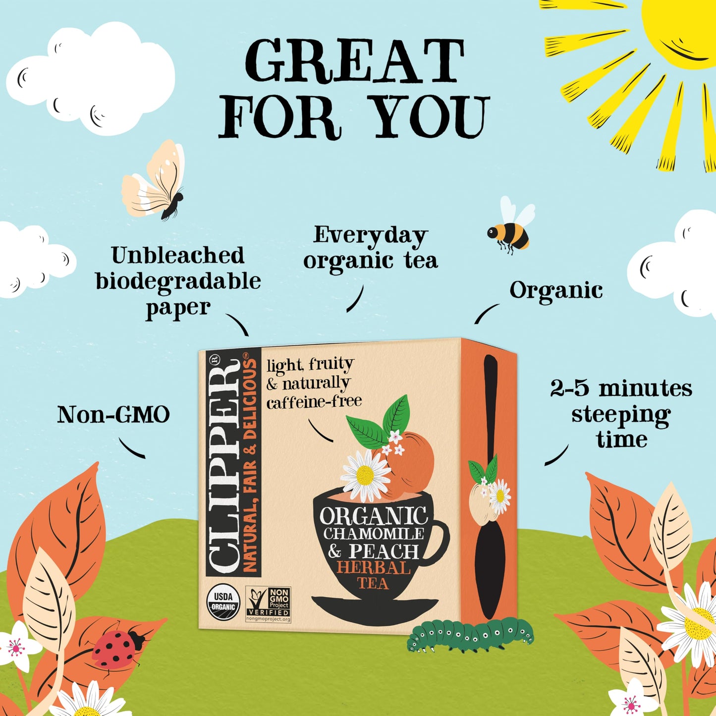 Clipper Tea Chamomile & Peach Teabags - Usda Organic, Great Hot Or Iced - Natural, Fair & Delicious Fruity Chamomile & Peach Inf